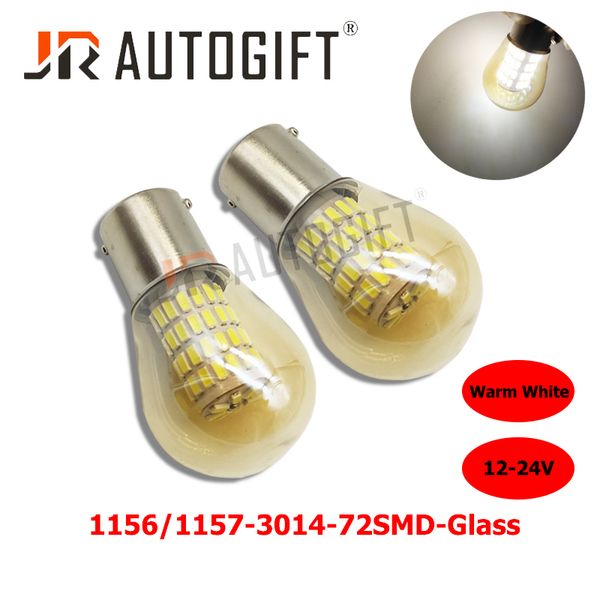 

10x p21w led 1156 ba15s 1157 bay15d led bulb glass case s25 3014 72smd 12-24v warm white car reverse lights parking lamp drl