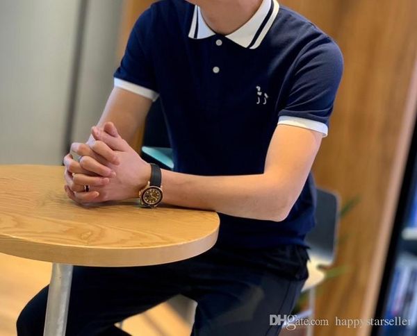 

мода мужской одежды поло футболка дизайнер отворот хлопок дышащих сухие мужчины футболка просто свободно вскользь рубашки верхние частей тро, White;black