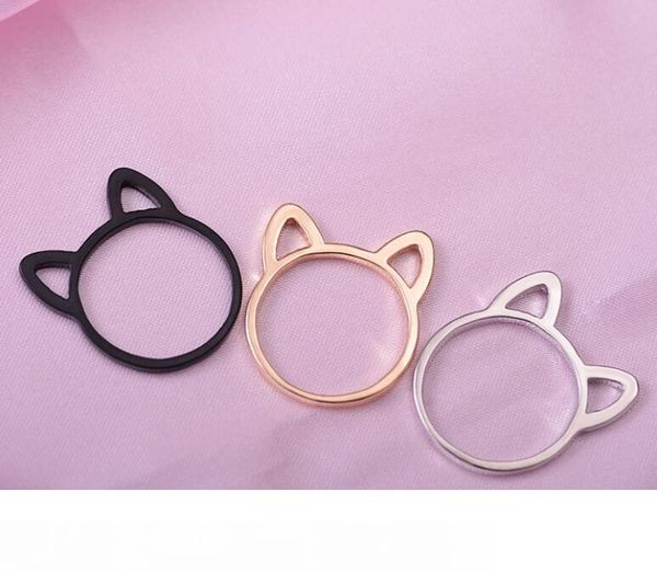 

womens 925 silver rings simple cute cat ear design finger ring black gold plated cat jewelry gift wholesale ship