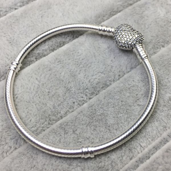 

pandora 2019 100% 925 sterling silver classic moment sparkling heart-shaped buckle snake chain women charm bracelet ing