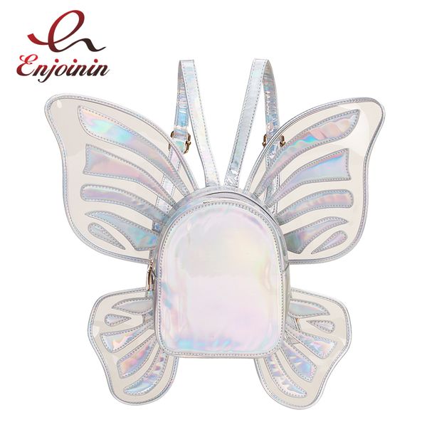 

fashion personality fun butterfly modeling laser transparent pu leather zipper ladies backpack casual school backpack 4 colors