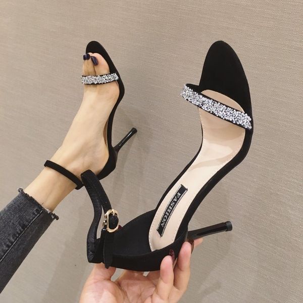

buckle strap clear heels high heeled sandals woman 2020 black shoes for women all-match female beige women's ladies fashion