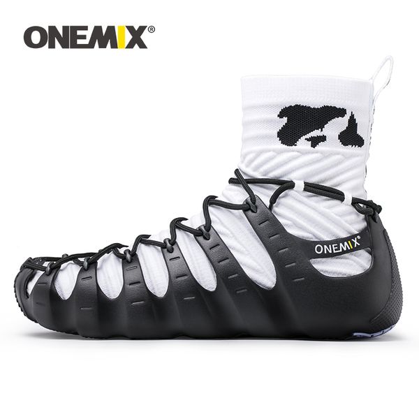 

onemix walkiing shoes for men casual high sock shoes with sandals, Black