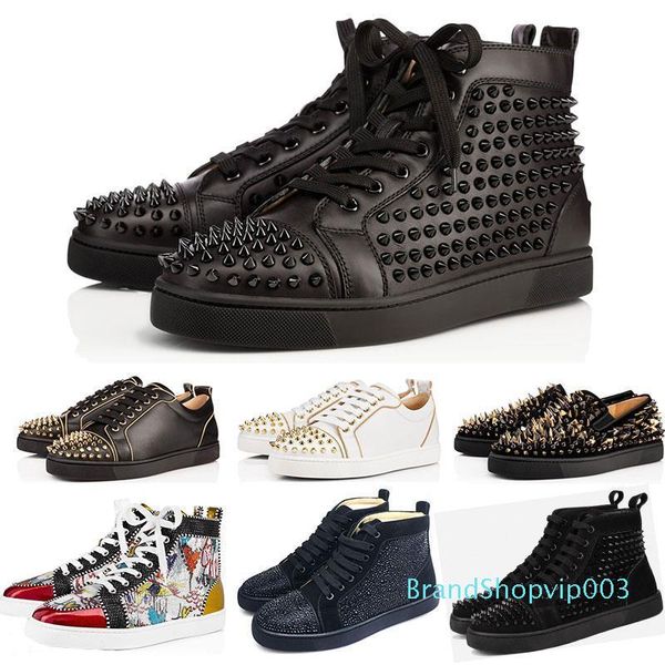 

2019 designer shoes studded spikes flats shoes red bottoms shoes men womens party lovers genuine leather sneakers size 36-46, Black