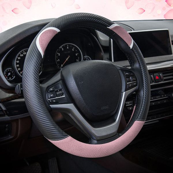 

the new cartoon car steering wheel cover linen carbon fiber wear-resistant leather material handlebar cover women