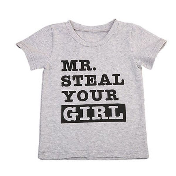 

cute kids мальчиков mr steal your girl crew neck тенниска письмо печать повседневный tee tops, Blue