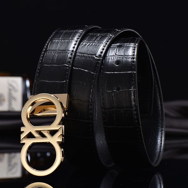 

men's belt youth birthday gift leather casual smooth buckle waist korean version of the trend of crocodile pants belt, Black;brown