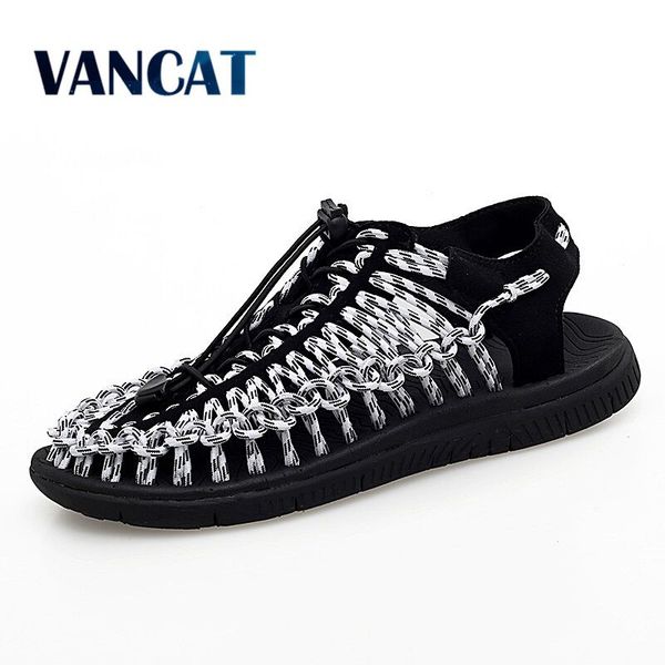 

2020 summer big size 47 men sandals fashion handmade weaving design breathable casual beach shoes outdoor sandals for men, Black