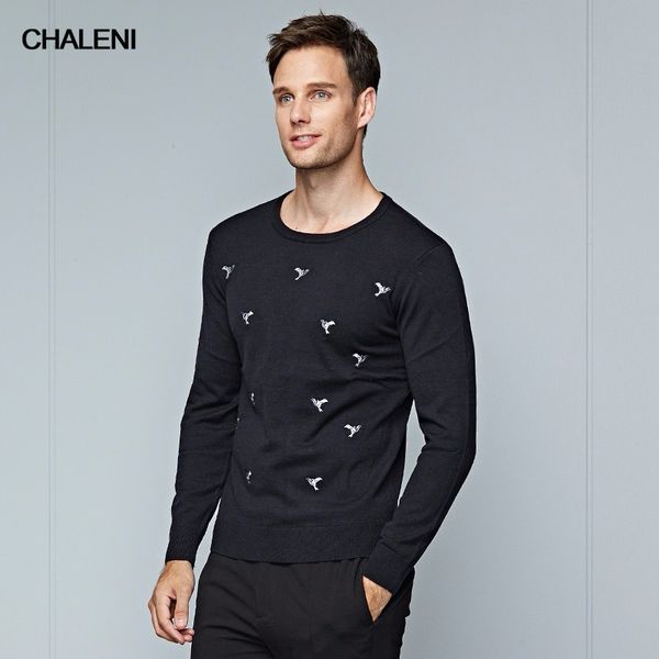 

вышитые шерстяной свитер осень и зима вязаный свитер o-образным вырезом полный рукава животных шаблон пуловеры qc-a208-pt030, White;black