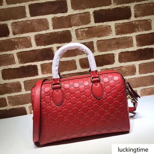 

letter embossing zipper shoulder cowhide leather woman 453573 pillow travel bag