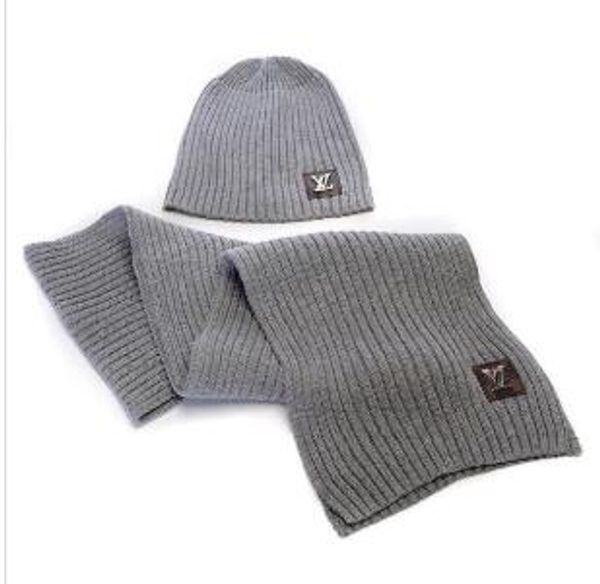 

winter brand hat and scarf sets for men women warm designer knitted beanies scarves and hats sets8, Blue;gray