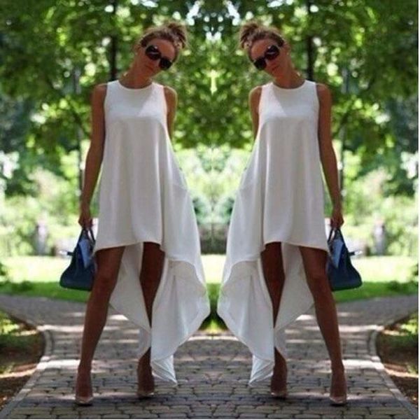 

summer women designer dress solid o-neck irregular casual loose sleeveless dresses fashion beach clothing holiday, Black;gray