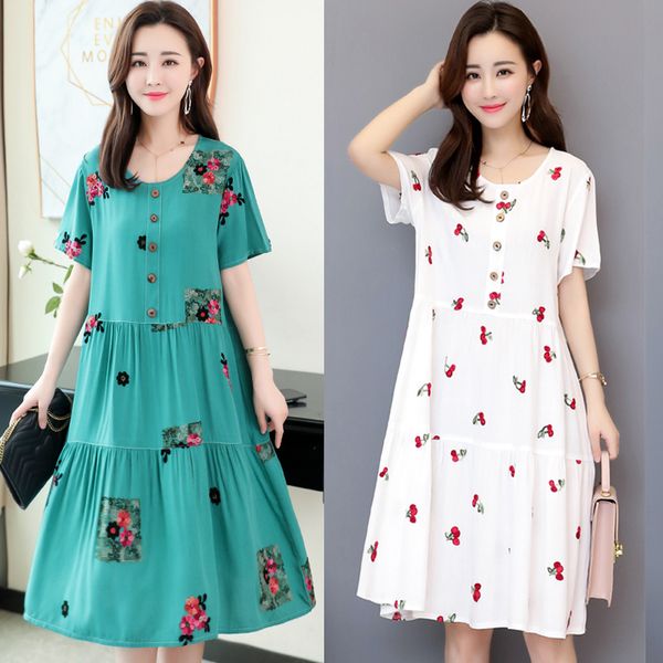 

women's ethnic short-sleeved cotton silk dress in the summer long section slim skirt, Black;gray