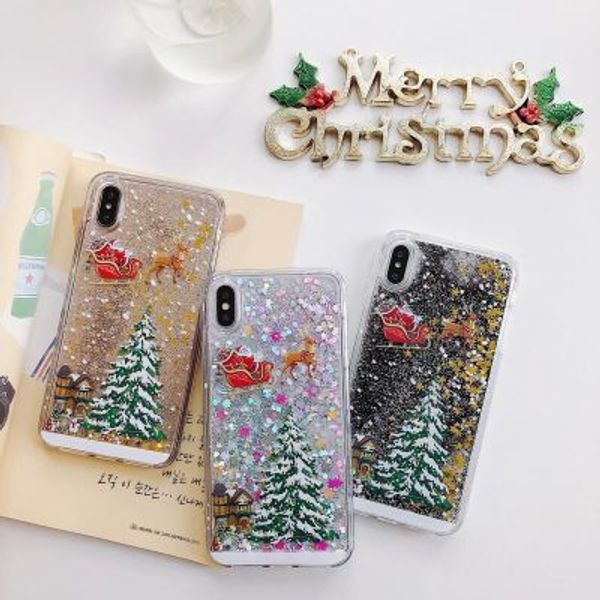 

shining glitter quicksand christmas tree liquid phone case for iphone x xs max 7 8plus fashion bling dynamic back cover