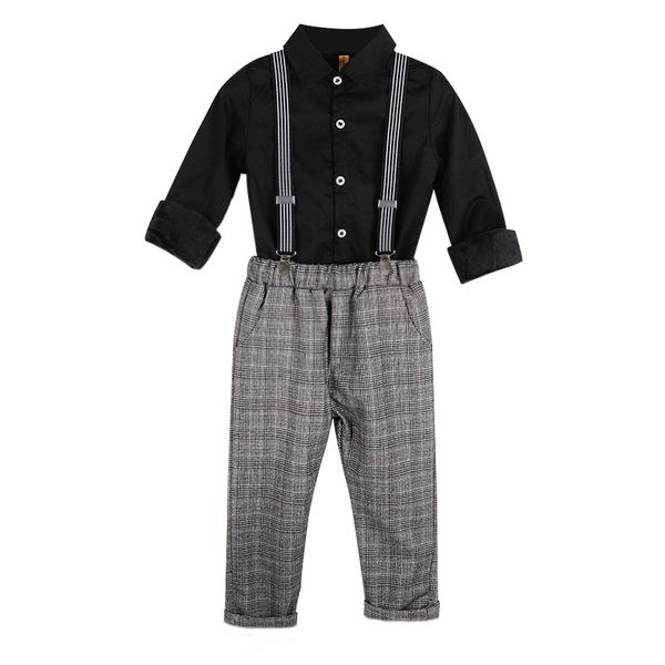 

2020 summer gentleman boys shirt + pants +tie with straptoddler clothing set for boys suits kids formal birthday party wear, White