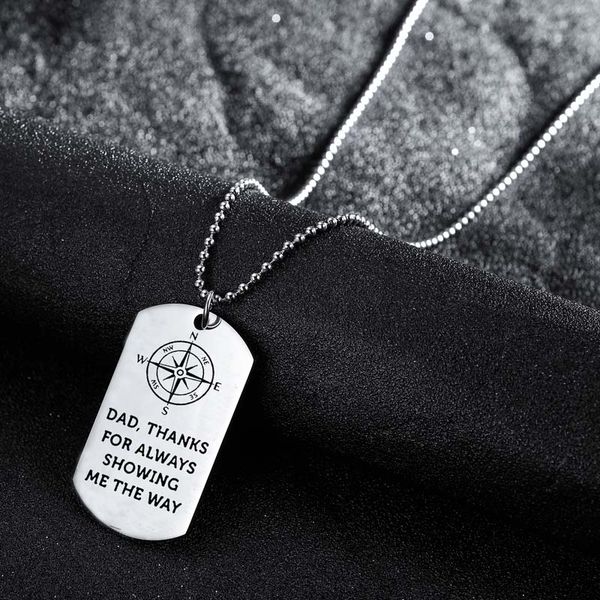 

dad thanks for always showing me the way necklace stainless steel dog tag pendant dad daddy papa father's day thanksgiving gifts, Silver
