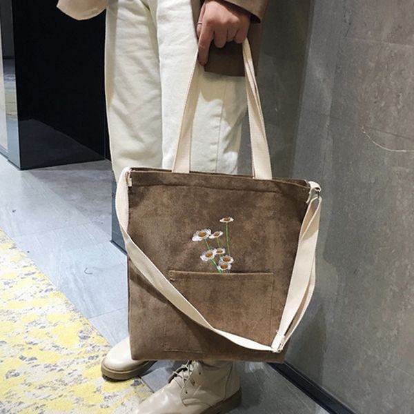 

messenger bag solid color wild canvas casual college style fashion creative embroidery floral one shoulder portable diagonal bag