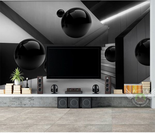 

custom wallpaper 3d round ball black and white corridor building spaceliving room bedroom background wall decoration wallpaper