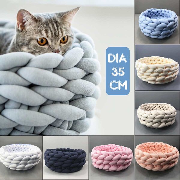 

Pet Dog Bed Warming Dog Cat House Soft Kennels Soft Handmade Knitting Coarse Wool Pet House Warm Plush Cozy Pet Nest Mat, Multi color
