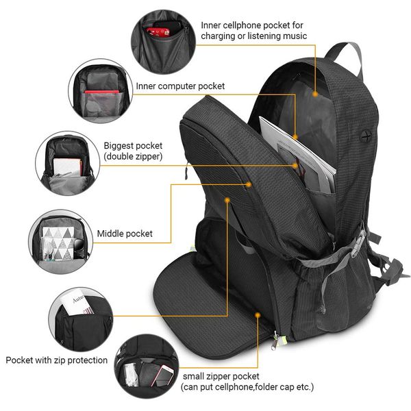 

40l foldable backpack waterproof daypack cycling camping hiking backpack travel shoulder bag outdoor bags anti theft sports bag