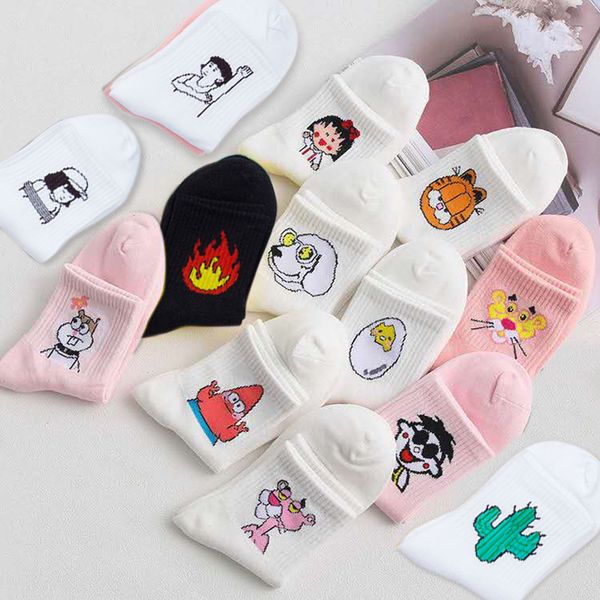 

корейский стиль женщин симпатичные элегантный kawaii мультфильм сладкий harajuku хлопок streetwear носки животные характер вскользь короткие, Black;white