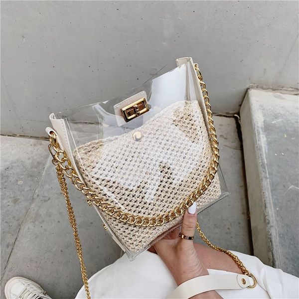 

summer bag female 2020 new wave wild transparent straw handbag korean fashion transparent jelly chain messenger shoulder bag