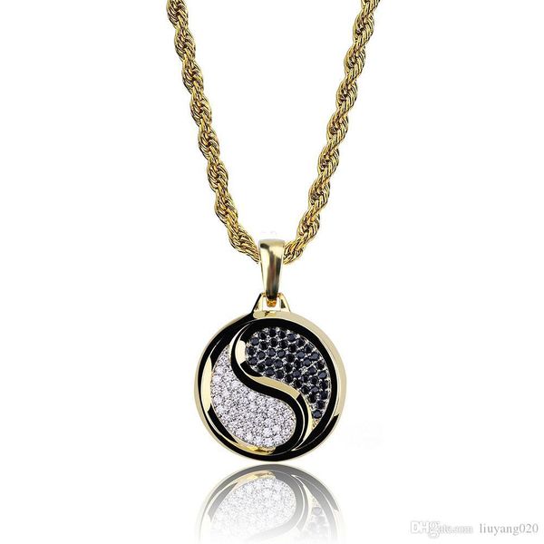 

hip hop iced out cubic zirconia necklace tai chi gold color plated pendant necklace for men individuality luxury jewelry, Silver