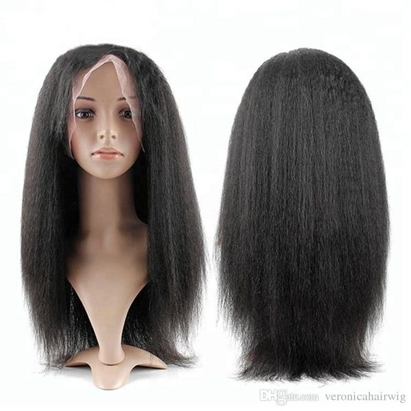 Natural Hairline Black Kinky Straight Lace Wigs Synthetic Hair