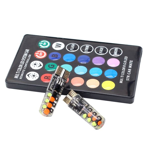 

2pcs t10 w5w led car lights led bulbs rgb cob remote control 194 168 501