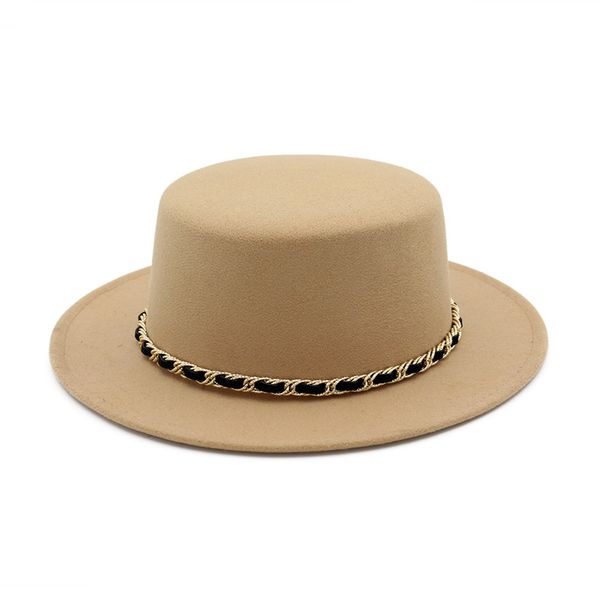 

women wool flat hat wide brim felt fedora hat with chain new european us ladies boater feltro bowler gambler hat, Blue;gray