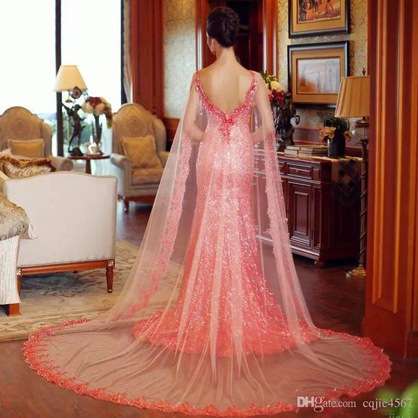 

sparkly sequined mermaid evening gowns backless celebrity formal party dress vestidos sweep train elegant long cape style prom dresses, Black