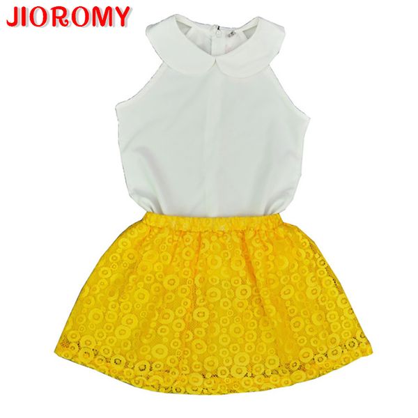 

jioromy 2019girls sets kid baby sleeveless round collar yellow lace skirts suit girls outfits princess girls clothing sets y190518, White