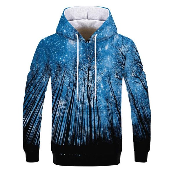 

autumn and winter 3d digital printing original forest wood pattern printing casual men's hoodie, Black