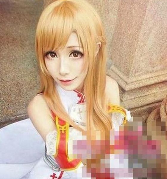 SPEDIZIONE GRATUITA + + Asuna Yuuki Anime Cosplay Capelli sintetici lunghi lisci Parrucca Lolita Party Harajuku