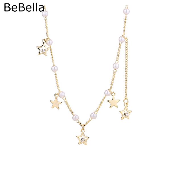 

bebella 2 colors stars charm choker short necklace with czech crystals fashion jewelry for women girl christmas gift 2019, Silver