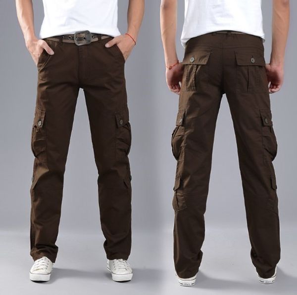 

men cotton military cargo pants trousers mens straight long pants with multi pockets khaki army green brown black plus size 40