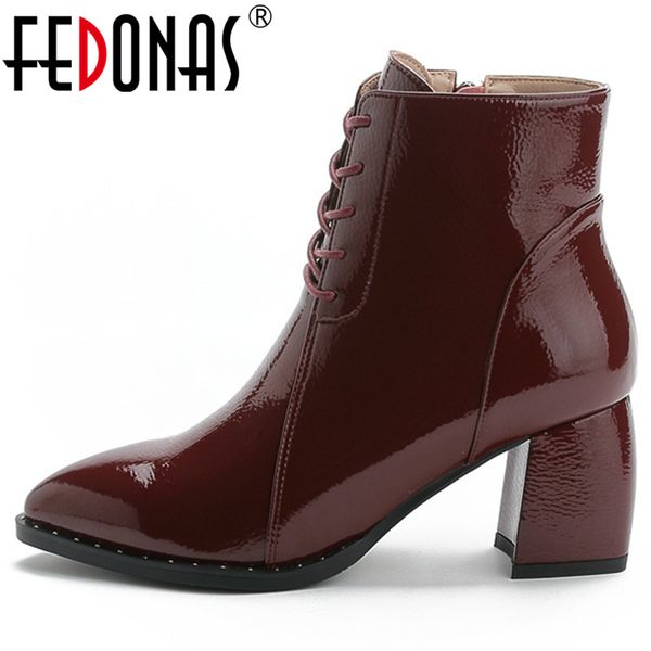 

fedonas brand pointed toe women ankle boots dancing party prom shoes woman winter warm female genuine leather short boots, Black