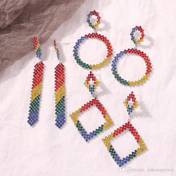 

multicolor rhinestone геометрии серьги стержня женщин bling bling длинные кисточкой серьги ювелирных изделий способа аксессуары для подарка, Golden;silver