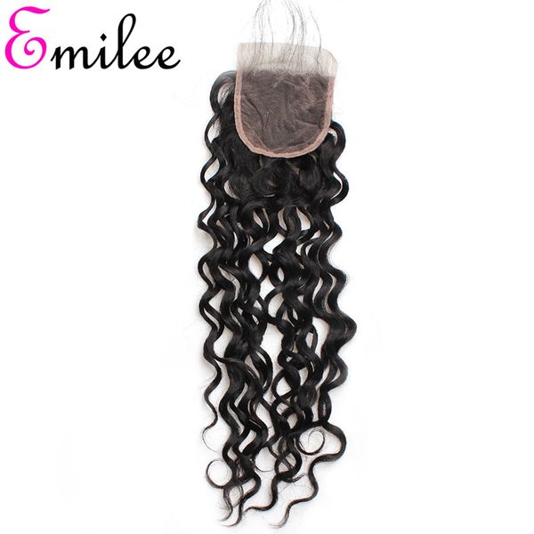 

emilee hd transparent lace closure 4x4 water wave swiss lace peruvian virgin hair part lace closure, Black