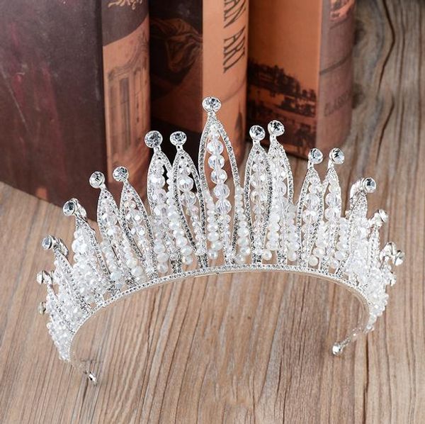 

the selling european and american crown white crystal bridal tiara party banquet princess tiara baroque handmade beaded ing, Silver