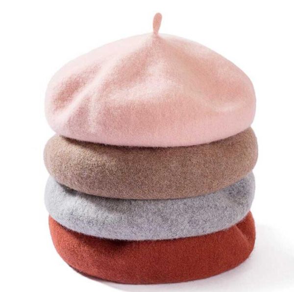 

winter warm faux wool beret women girls french artist beanie hat cap red black purple beige kawaii flat caps warmers 17 colors, Blue;gray