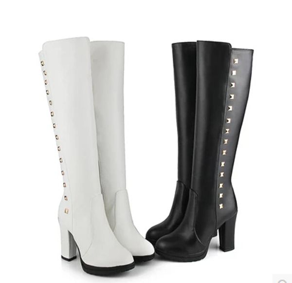 

winter boots female 2016 new boots white thick with high-heeled thin side zipper gaotong wild winter, Black