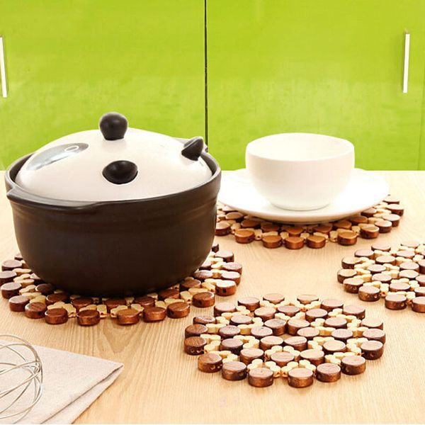 

round tableware pot placemat bamboo mat insulation heat pad anti-scalding cup holder home kitchen tools table decoration accessories