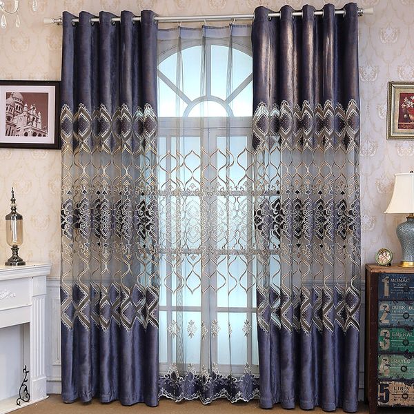 

european embroidery polyester semi-shading curtains for living dining room bedroom