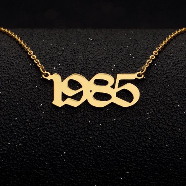 

year number stainless steel necklace women gold chain collares de moda 2019 trendy figure necklace women mood tracker, Silver