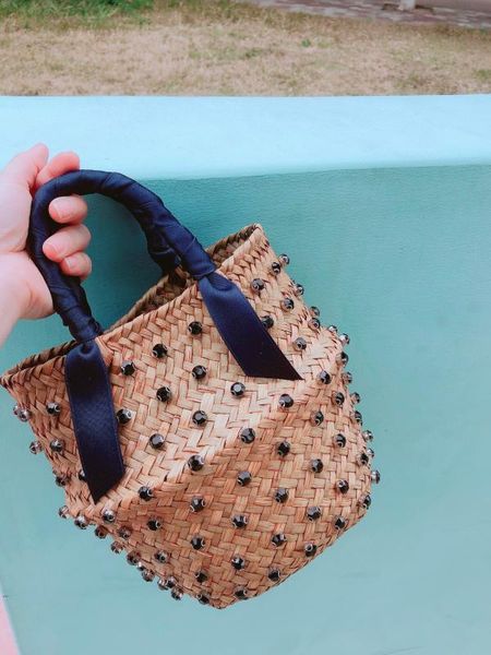 

fashion bali vacation women bag with pearl hand bags ladies straw basket tote crossbody messenger shoulder for women bags