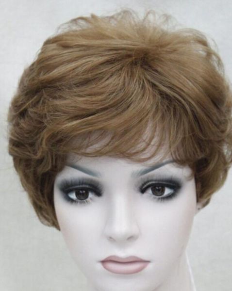 Wig Light Golden Brown Mixed Short Curly Women Ladies Daily