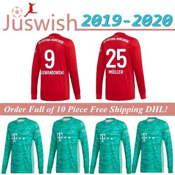 

19/20 bayern munich long sleeve home soccer jersey 2019 robben james muller soccer shirt vidal lewandowski goalkeeper neuer football uniform, Black;yellow