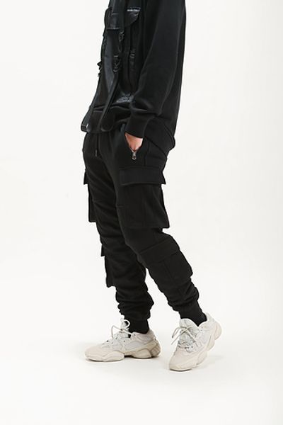 

mens big pockets ankel zipper cargo pants 823# men black joggers pants male streetwear overalls sweatpants