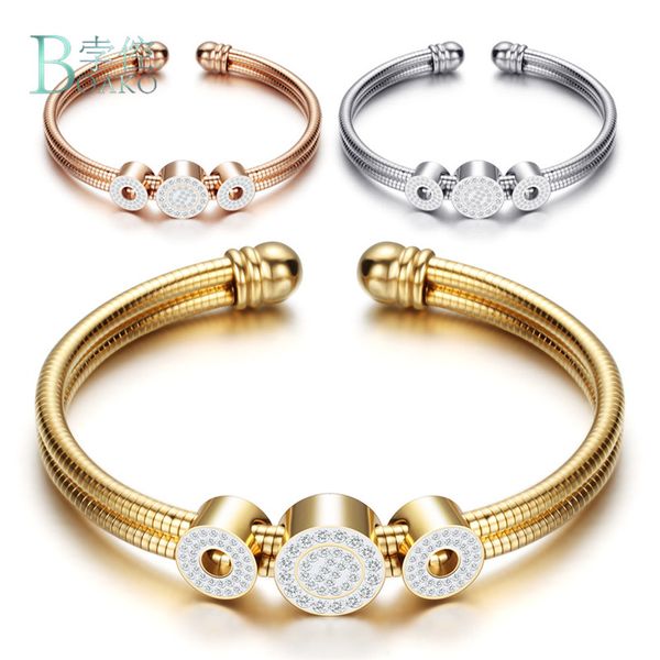 

boako pulseira stainless steel bracelet femme micro-inlay round femme snake chain bracelets & bangles women jewelry 3 colors, Black